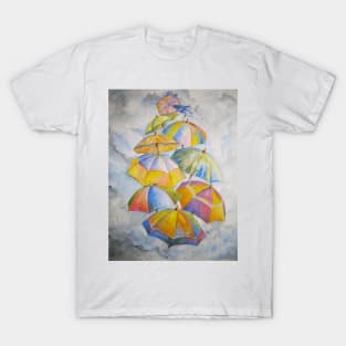 Umbrella Rainy Day Blues 2 Watercolour Painting T-Shirt